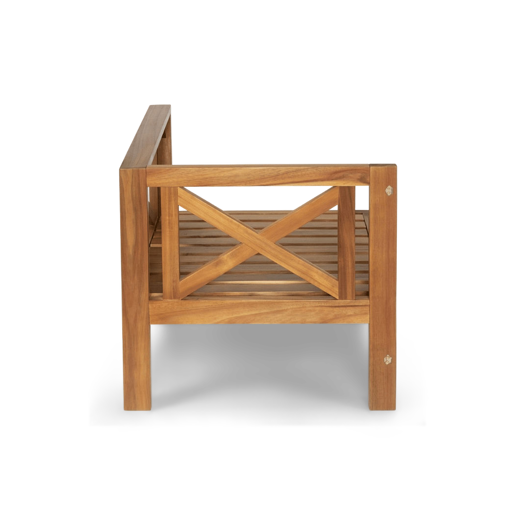 acacia wood armless sofa frame, side profile
