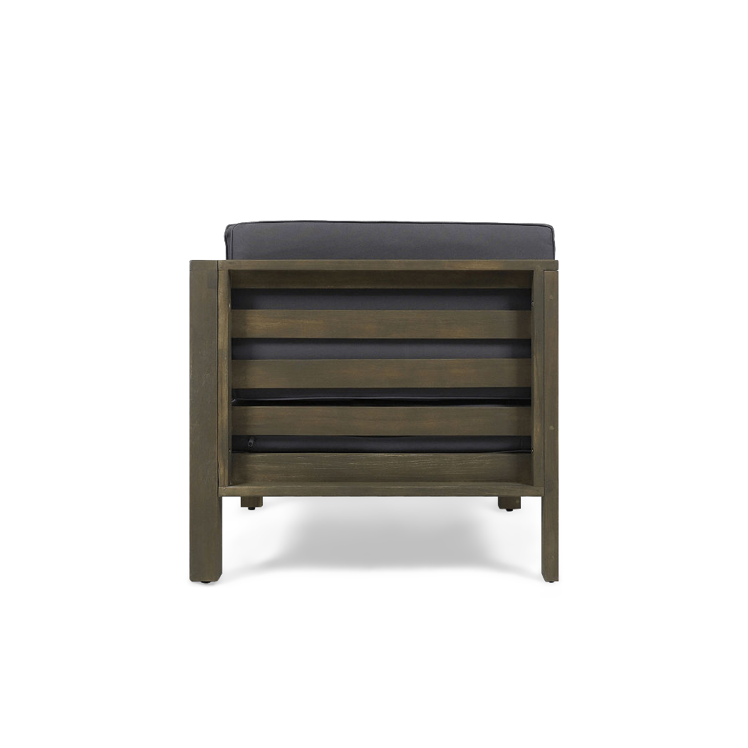 Dark gray corner seat of the acacia sectional, rear slat view