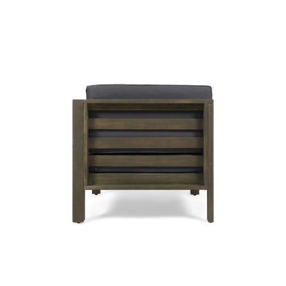 Dark gray corner seat of the acacia sectional, rear slat view