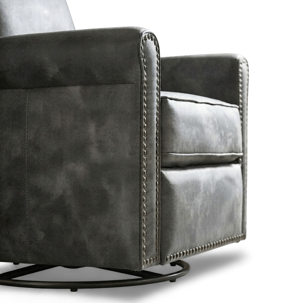 Close-up of the arm panel, seat cushion edge and swivel base (close-up detail)