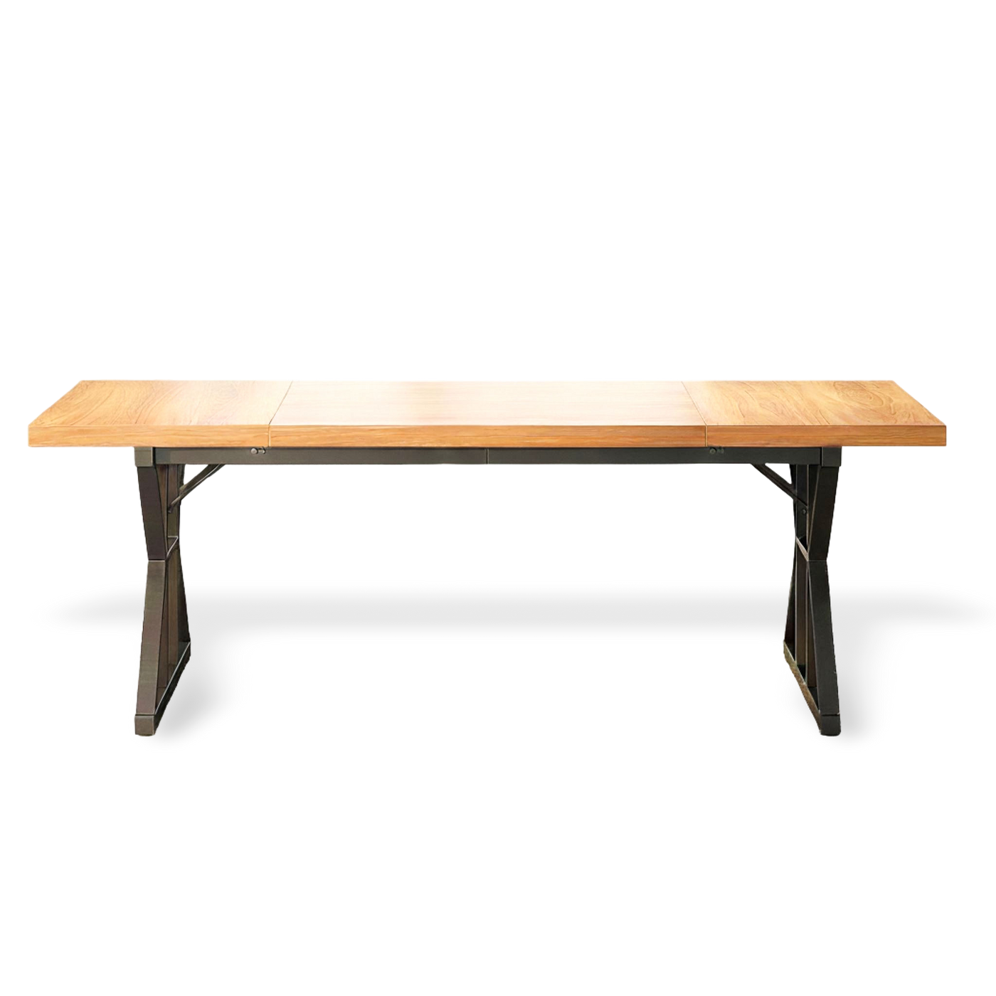 70.8-inch executive desk with a generous light oak surface and black metal trestle legs for home office.
