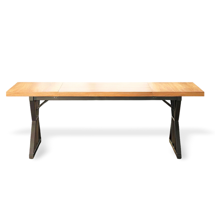 70.8-inch executive desk with a generous light oak surface and black metal trestle legs for home office.