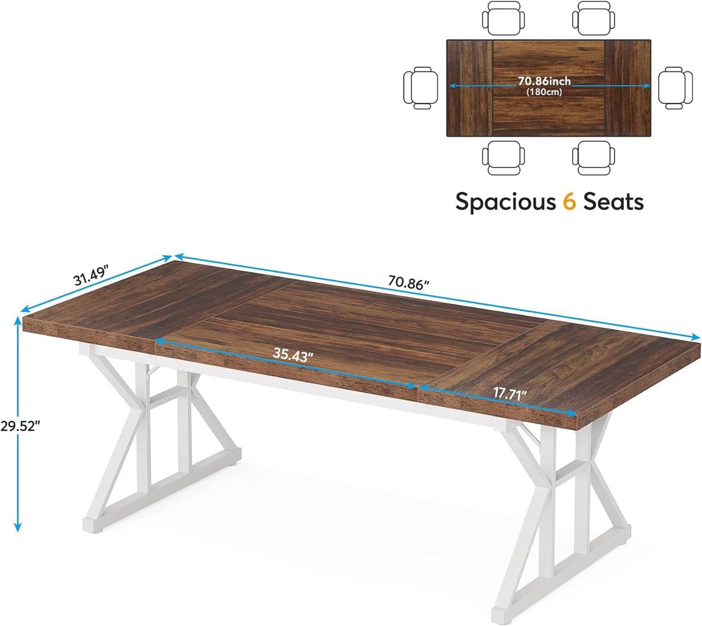 70.8 Inch Executive Desk Two Tone Brown White Finish with a 70.86 by 31.49 inch workspace.