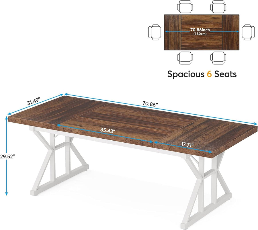 Brown and White Desk, 70.8-Inch Executive, White Trestle