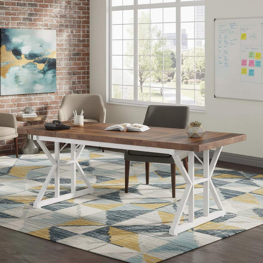 Two-Tone Brown & White 70.8-Inch Executive Desk X-Frame