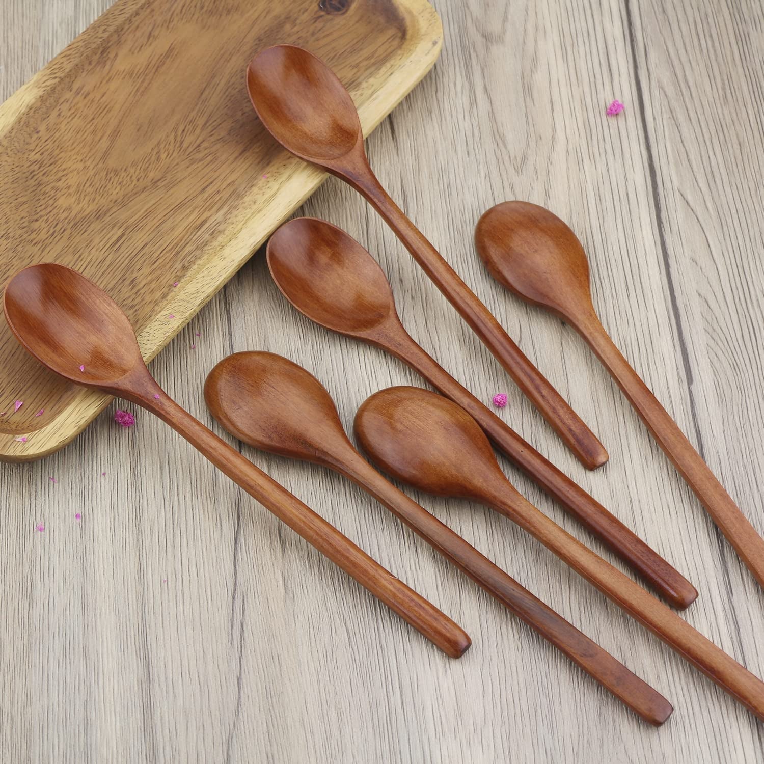 6-Piece Wooden Soup Spoons with Long Handles