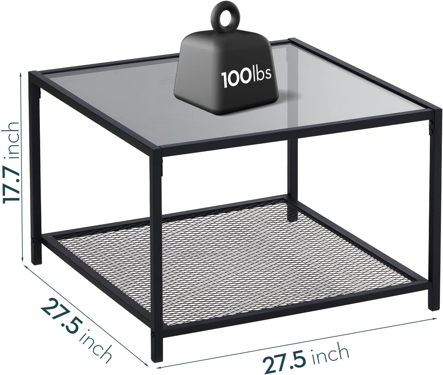 Coffee Table with Storage Modern Glass Coffee Tables Square Industrial Simple Center Table for Living Room Home Office Small Space 27.6 X 27.6 X 17.7 Inches Easy Assembly Gray Black