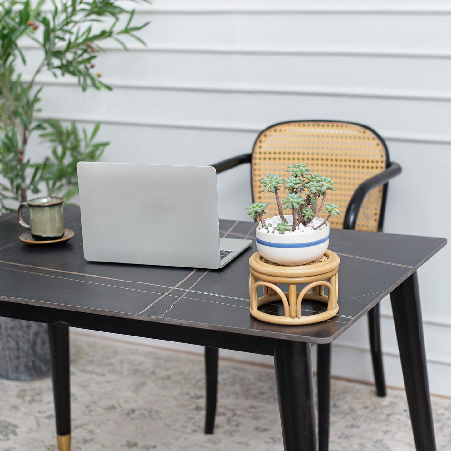 Boho Rattan Wicker Plant Stands (Set of 2)