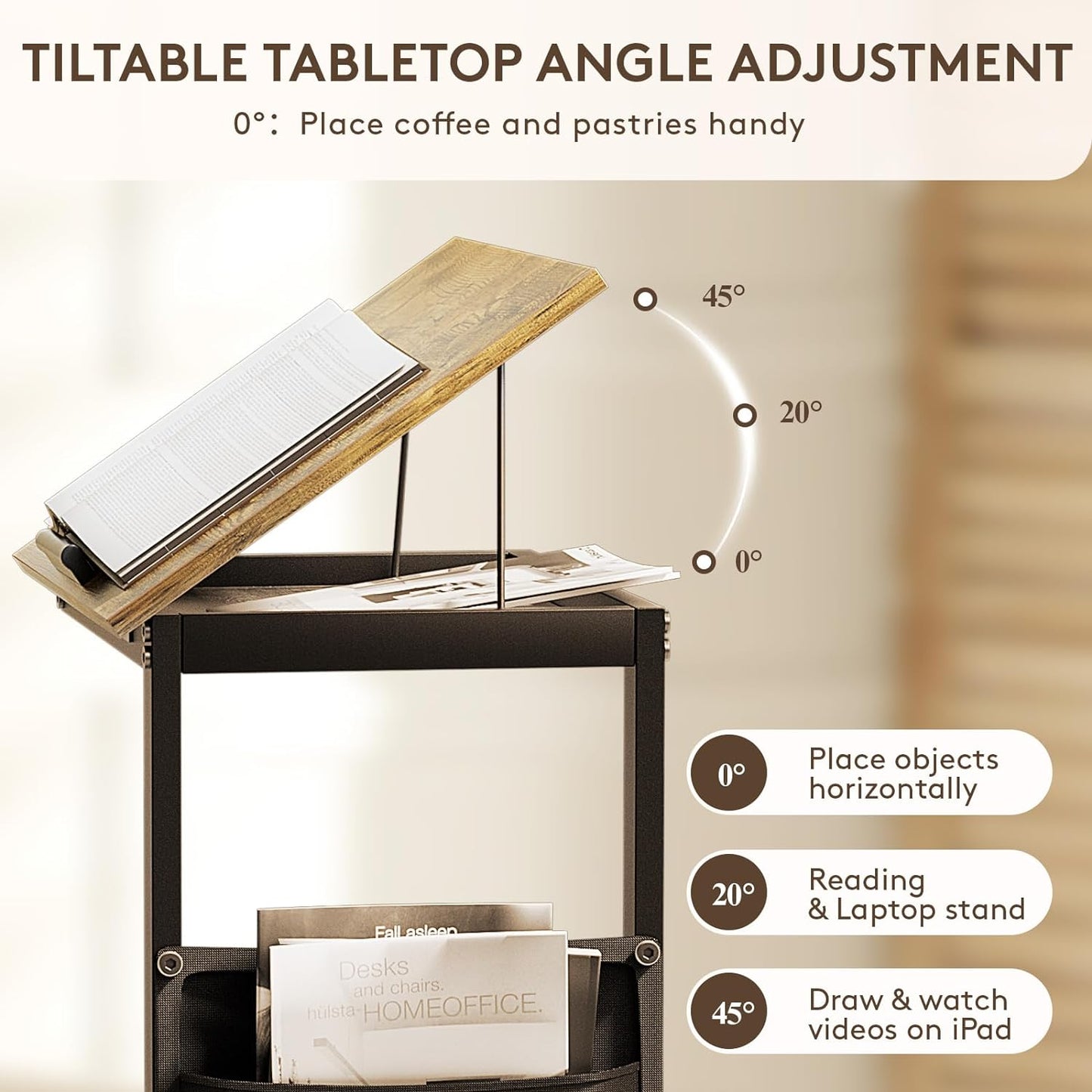 Space-Saving C Table with Adjustable Top and Storage