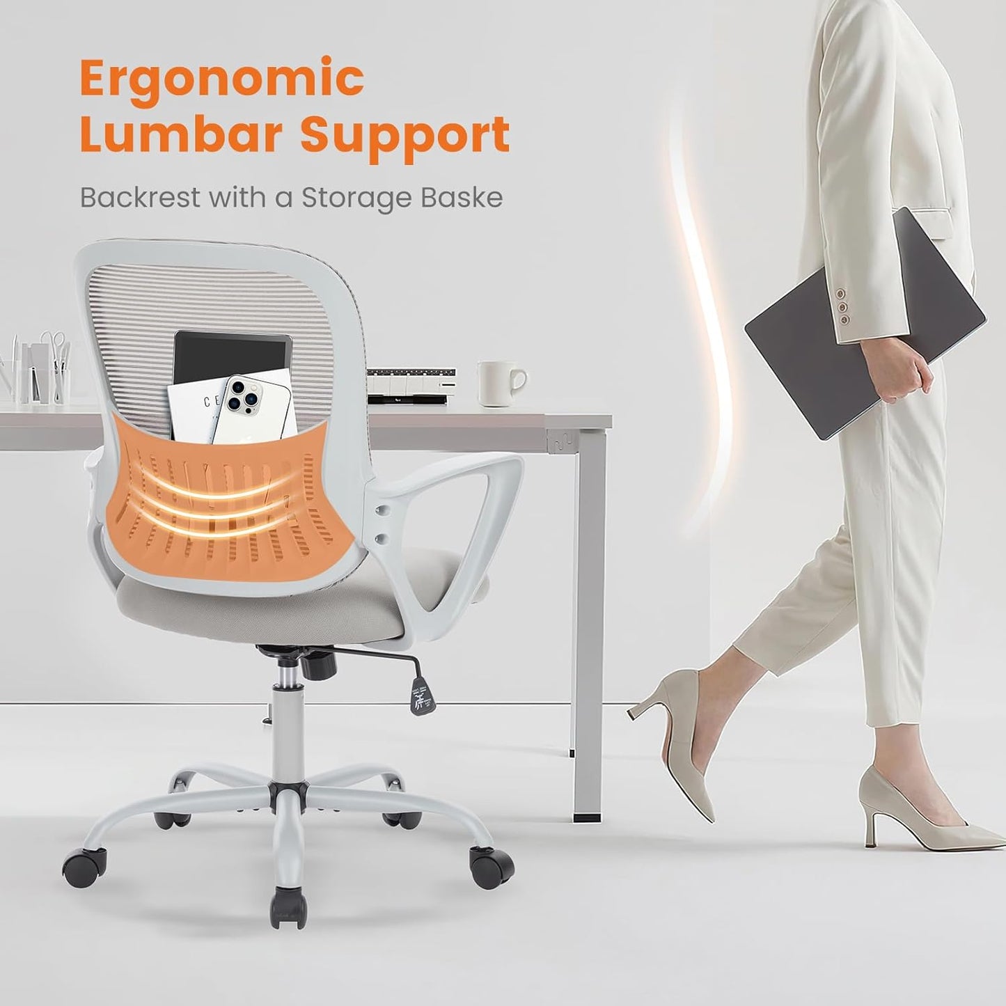 Ergonomic Mid-Back Mesh Rolling Office Chair with Lumbar Support