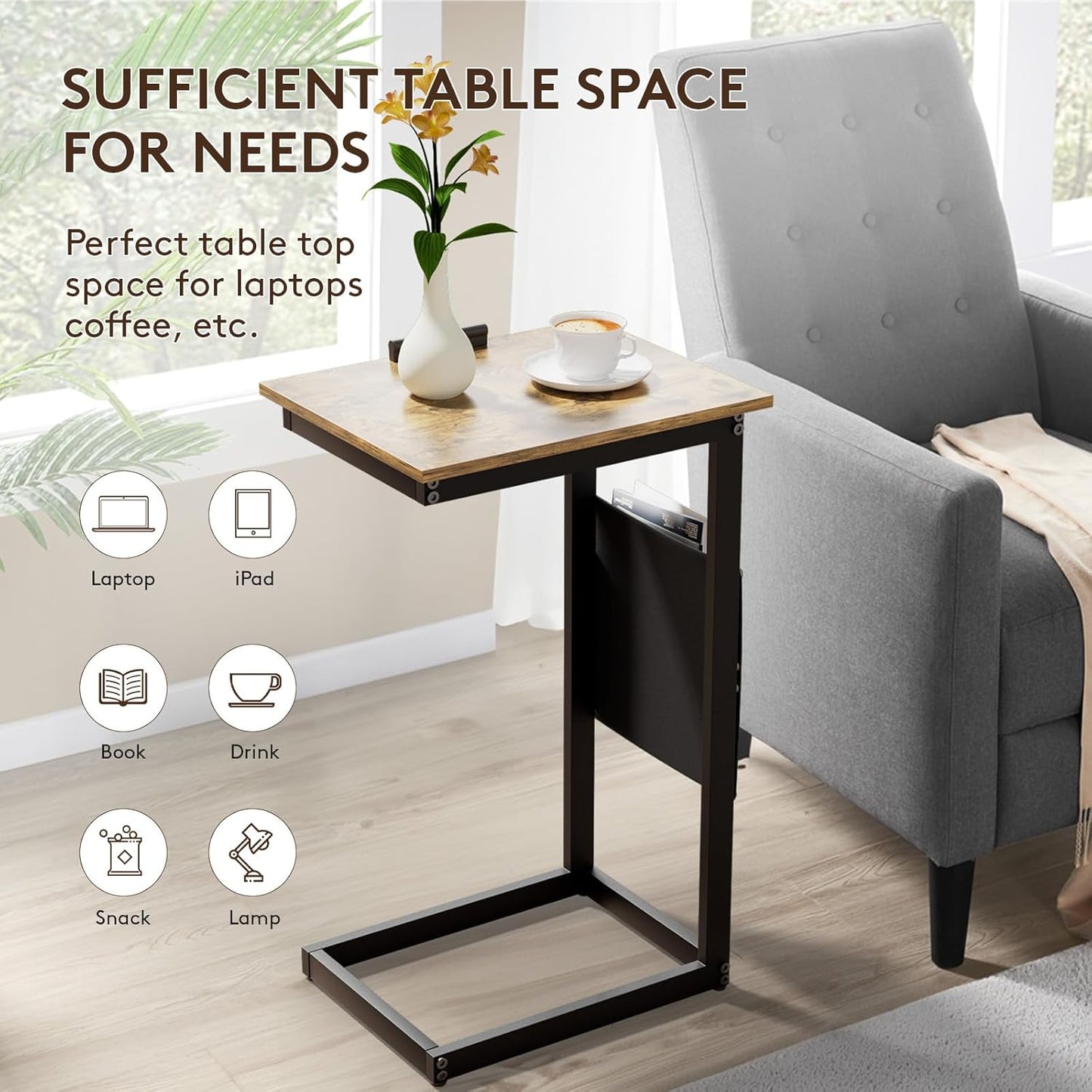 Space-Saving C Table with Adjustable Top and Storage