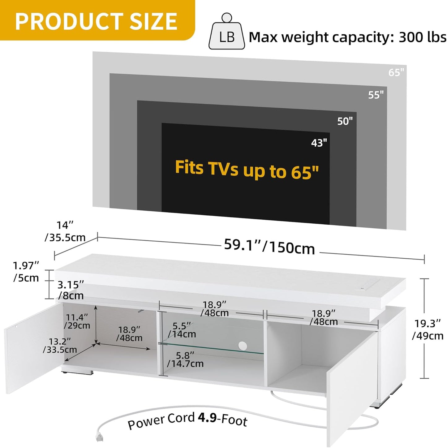 White-Modern TV Stand with Double Barn Doors for 65" TVs