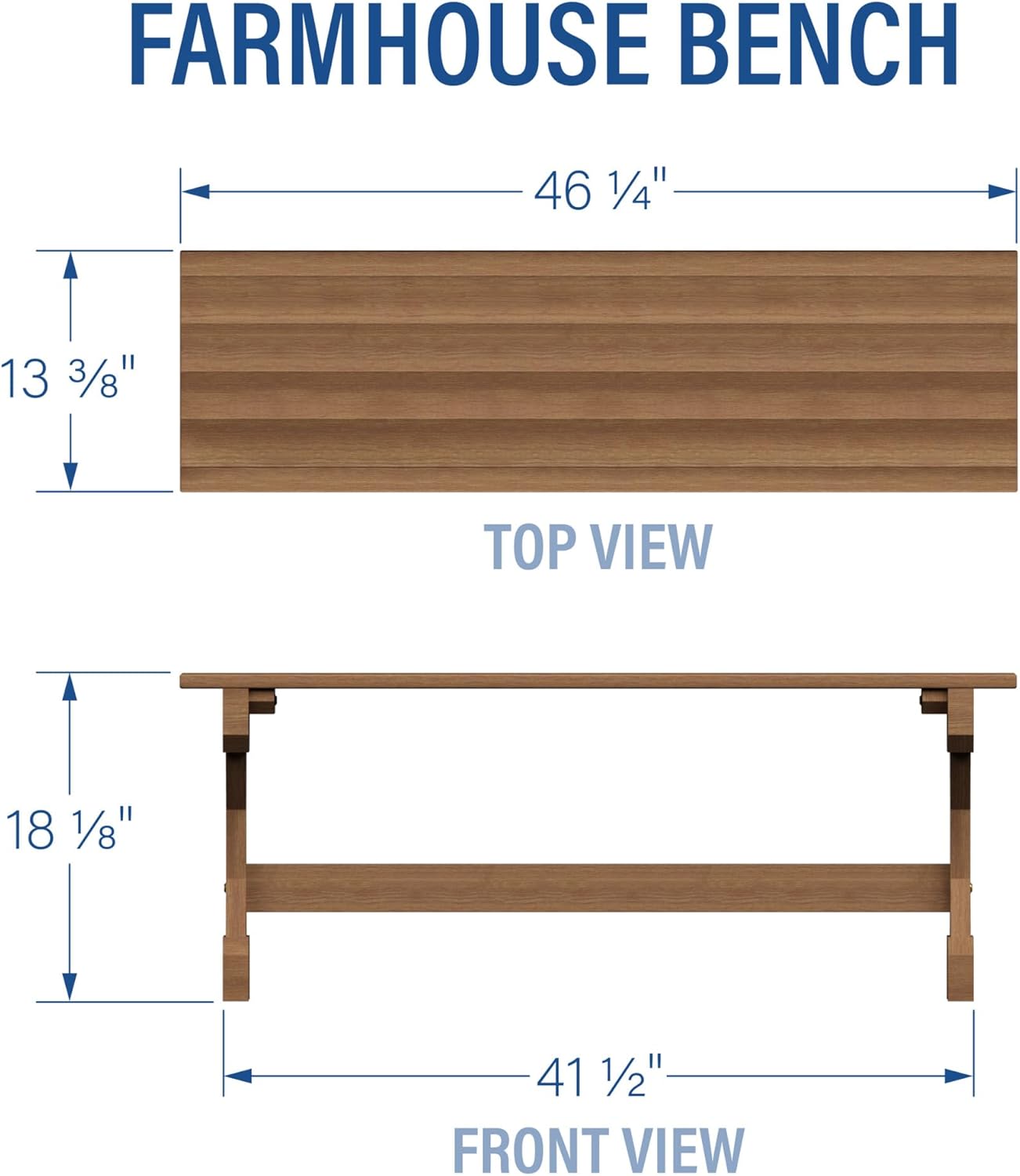 Garden Farmhouse Wood Bench, Indoor and Outdoor Accent, Walkway, Gardens, Patio, Porch, Walnut