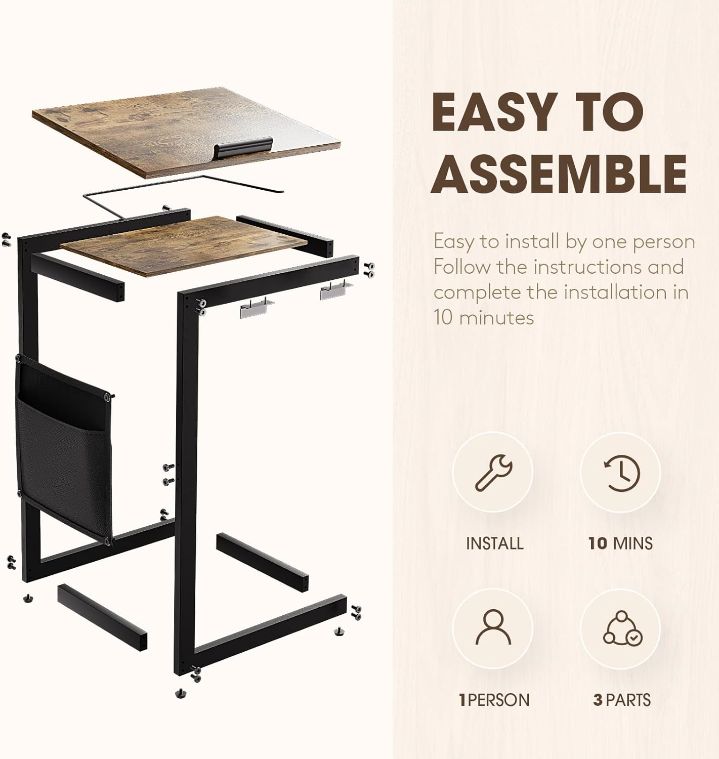 Space-Saving C Table with Adjustable Top and Storage