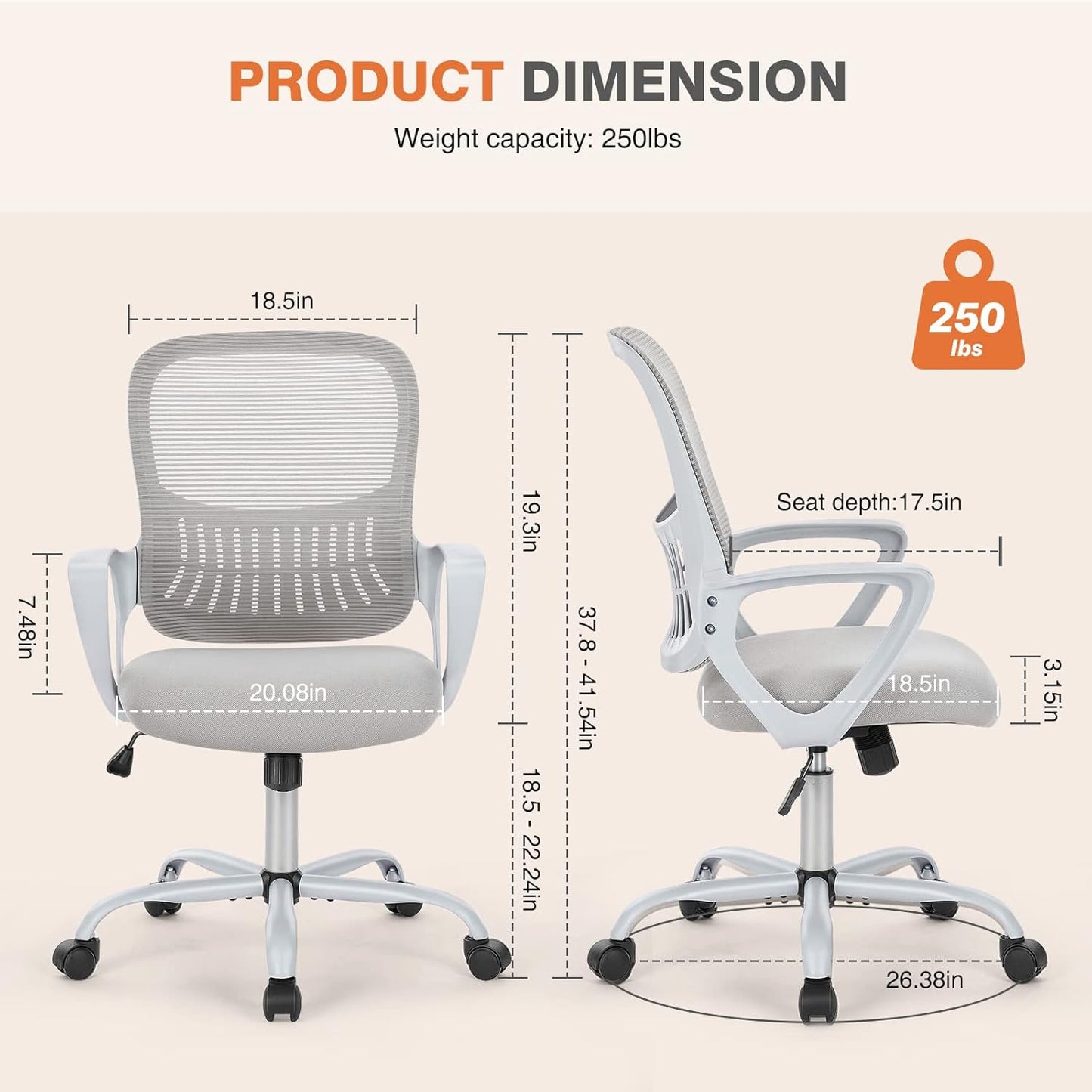 Ergonomic Mid-Back Mesh Rolling Office Chair with Lumbar Support