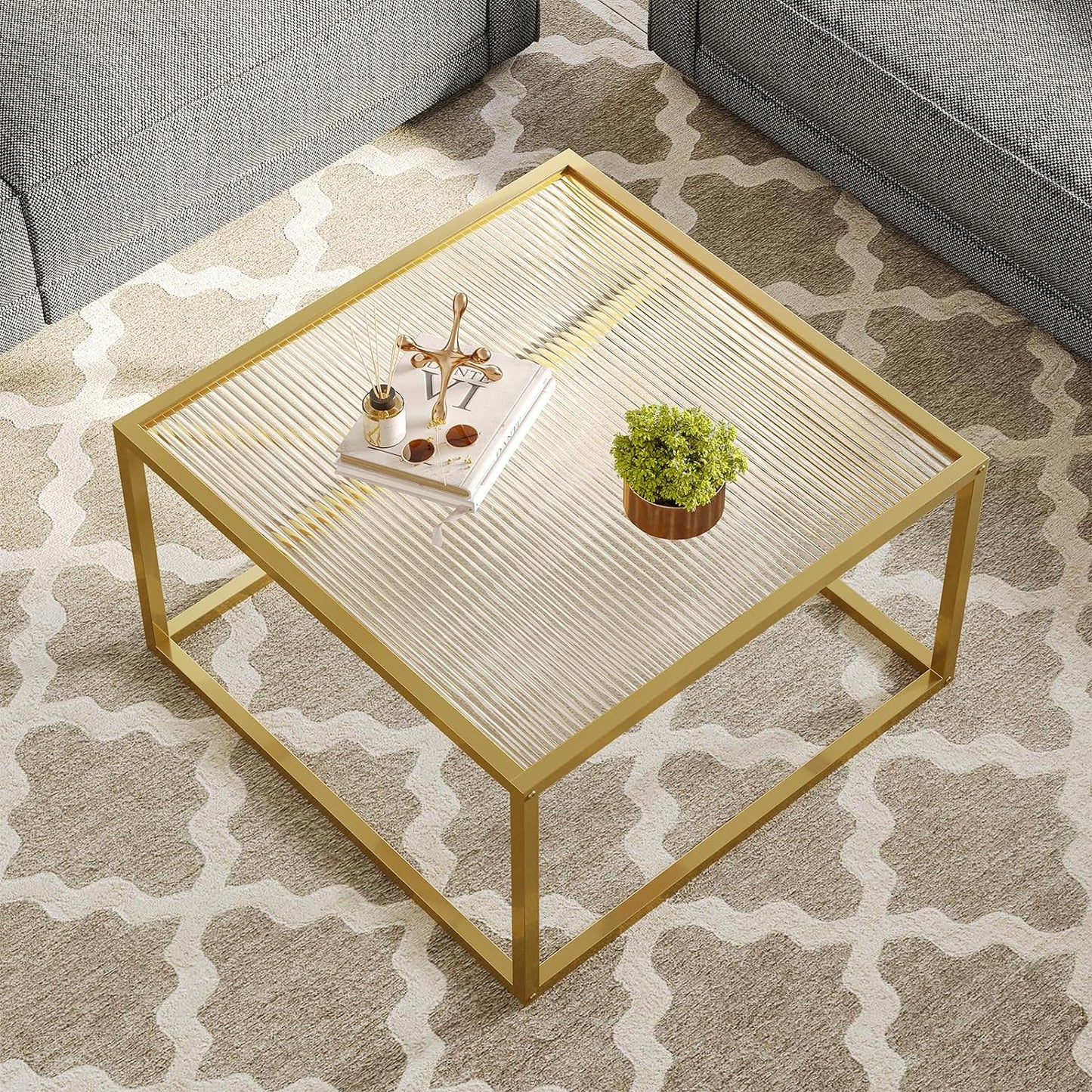 Coffee Table with Storage Modern Glass Coffee Tables Square Industrial Simple Center Table for Living Room Home Office Small Space 27.6 X 27.6 X 17.7 Inches Easy Assembly Gray Black