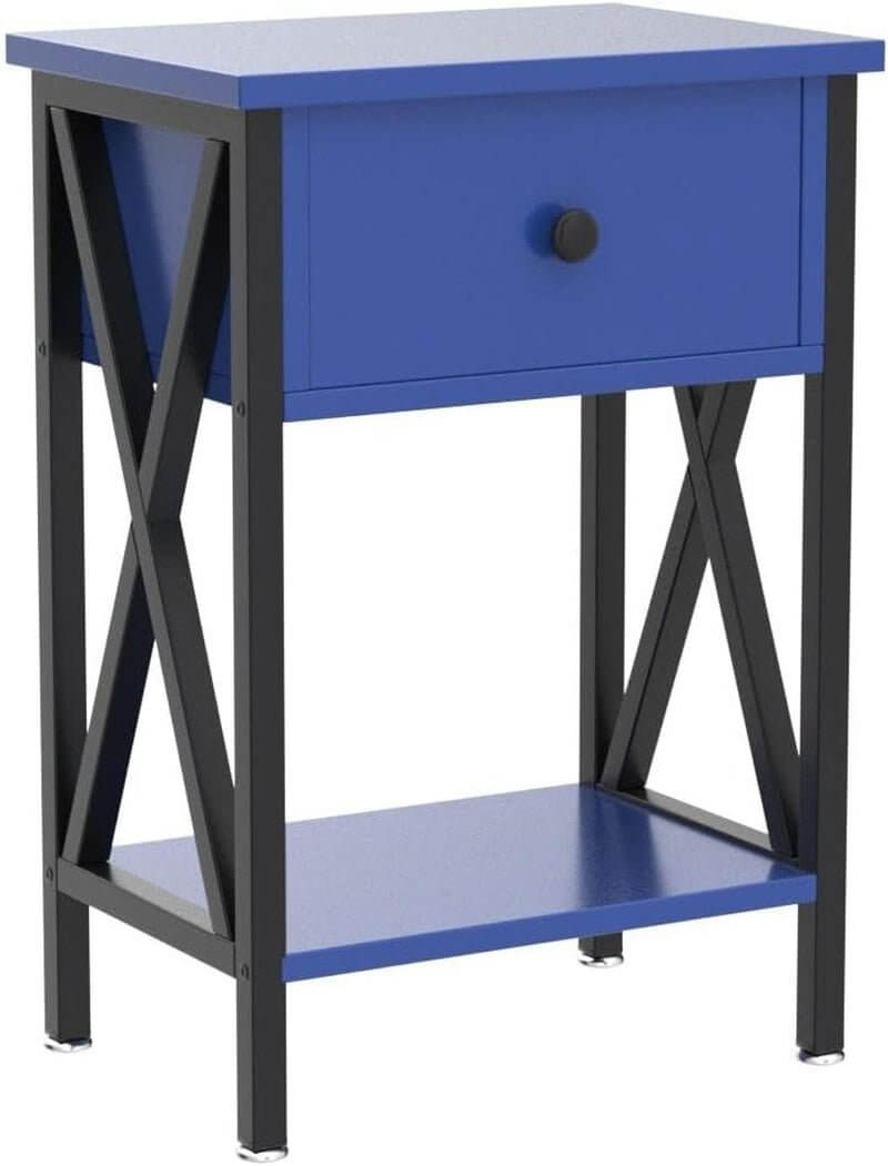 2 - Piece X - Design Nightstand | Dark Blue | Drawer & Shelf