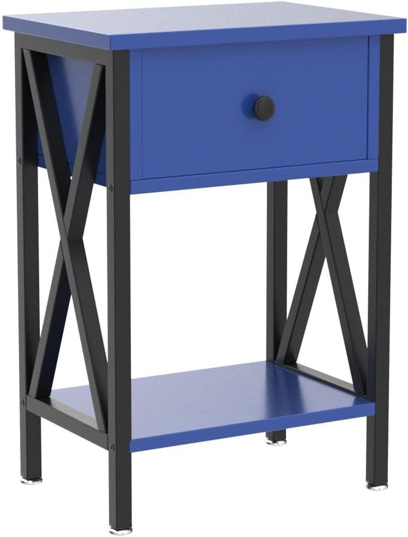 2-Piece X-Design Nightstand | Dark Blue | Drawer & Shelf