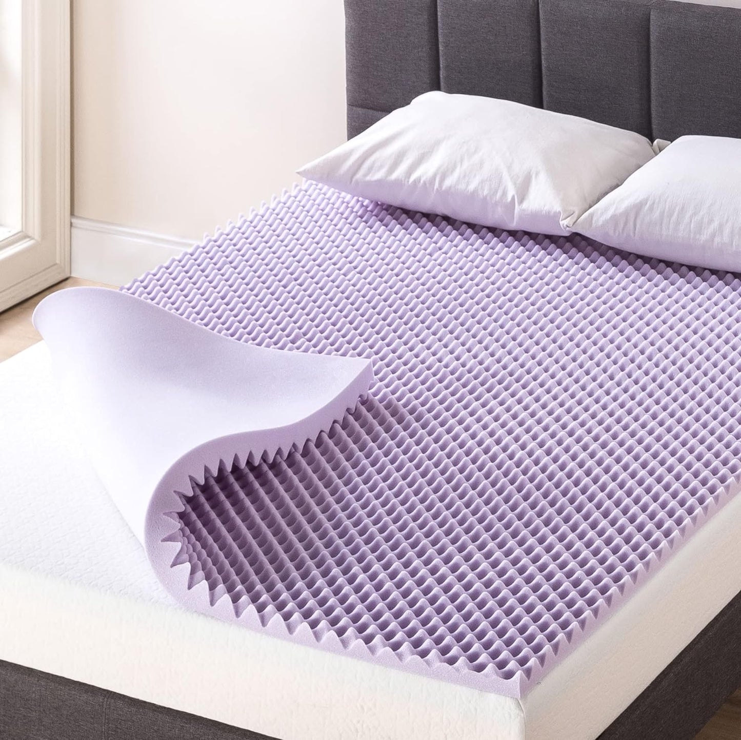 Lavender-Infused Egg Crate Memory Foam Mattress Topper (Full)