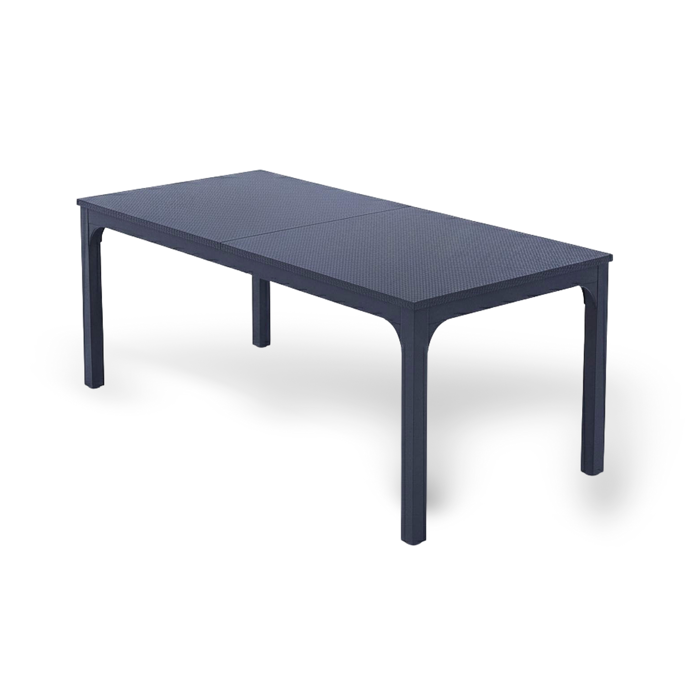 78-inch black rectangular dining table for six to eight with a textured surface.