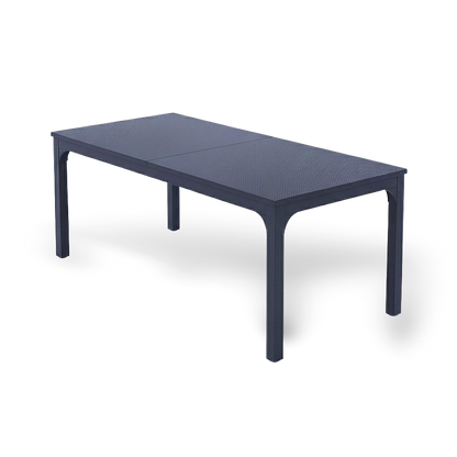 78-inch black rectangle dining table detail, reinforced metal legs