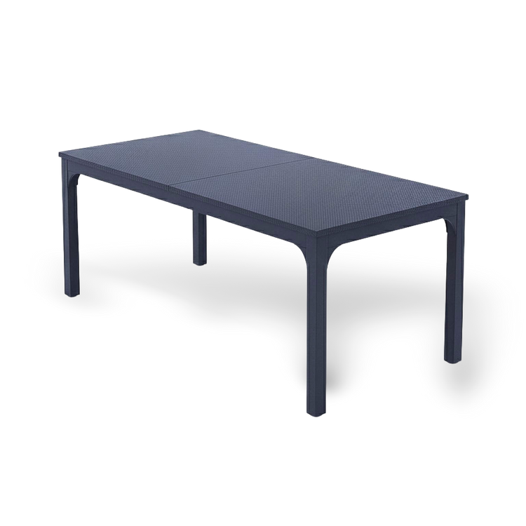 78-inch black rectangular dining table for six to eight with a textured surface.