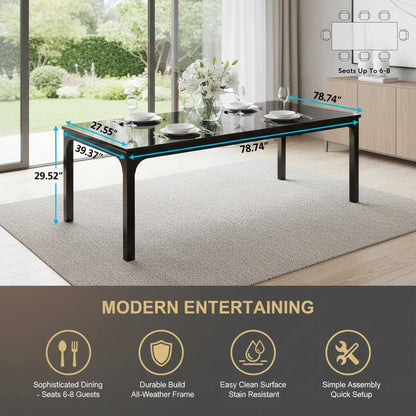 78.74-inch black rectangle dining table seats 6-8, modern sturdy design for gatherings (feature callout)