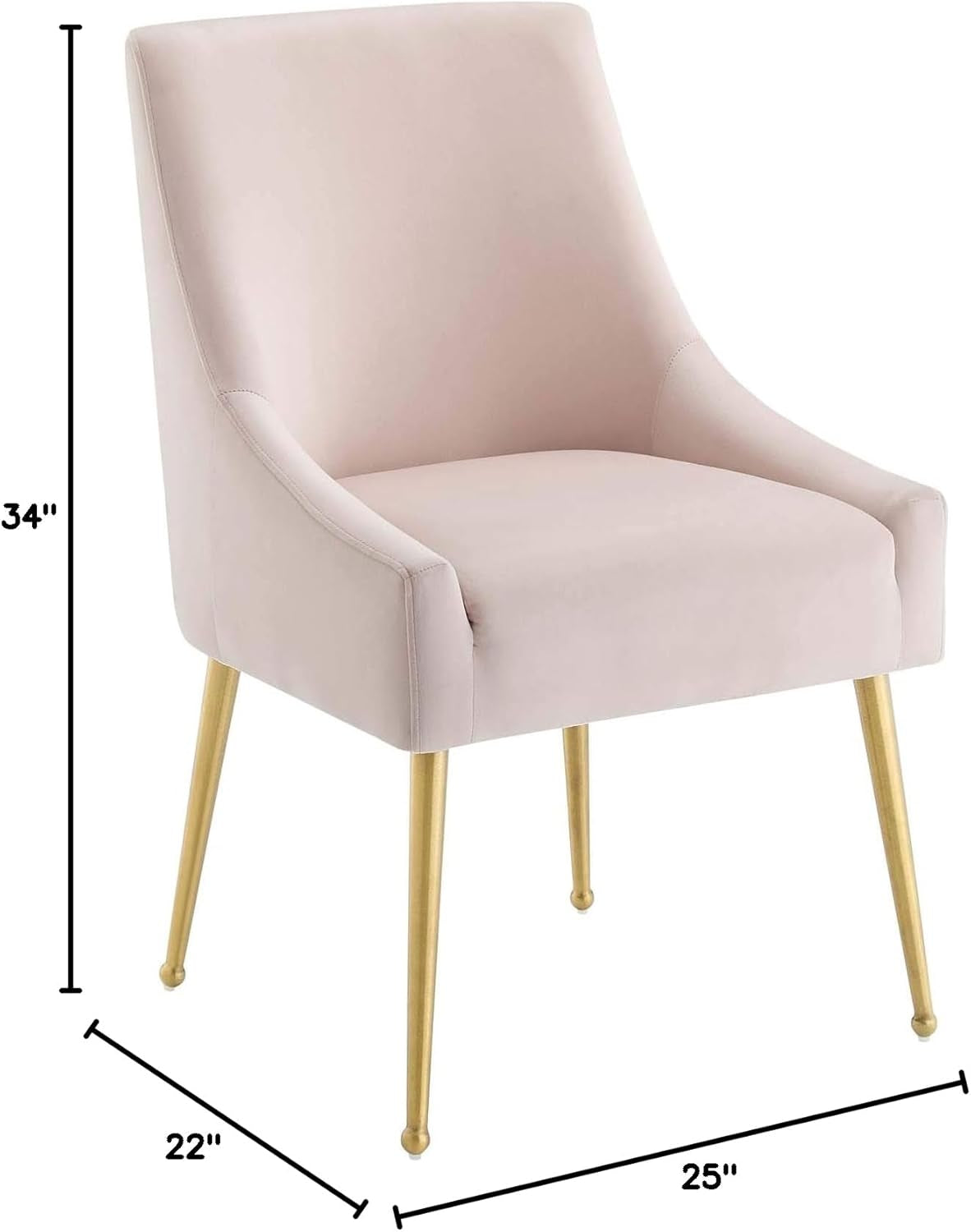 Pink Velvet Dining Chair With Gold Accents, Upholstered