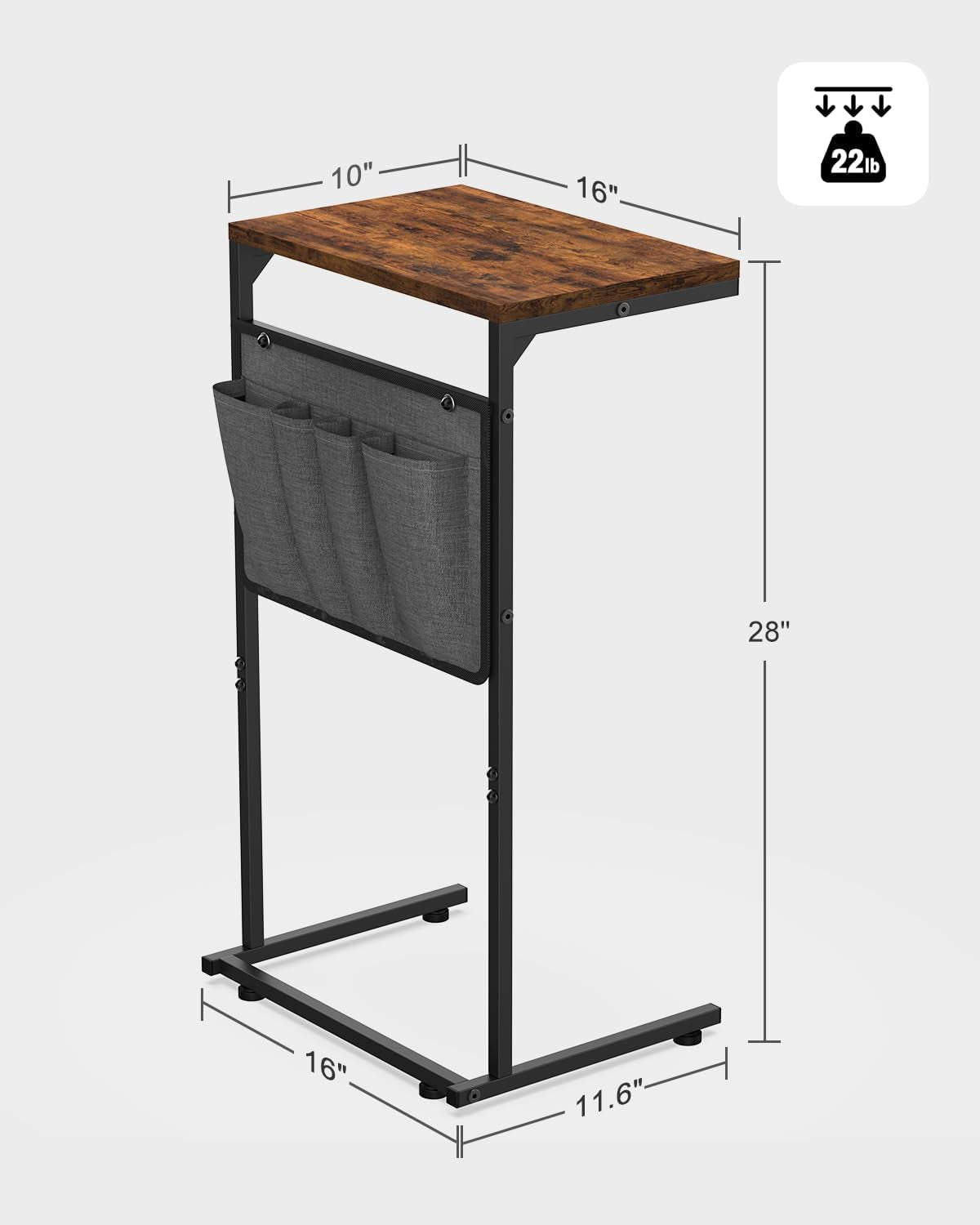 C-Shaped End Table with Storage