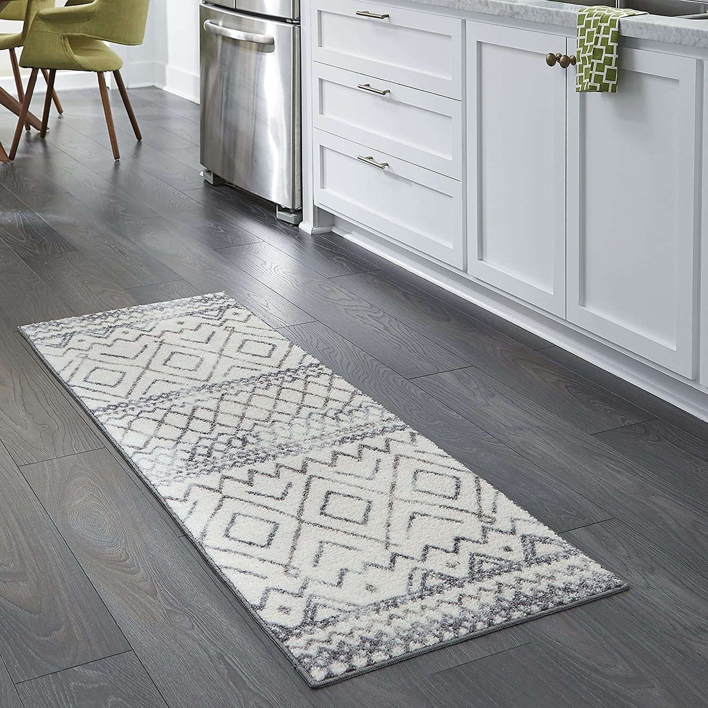 Modern Abstract Diamond Runner Rug with Non - Slip Backing