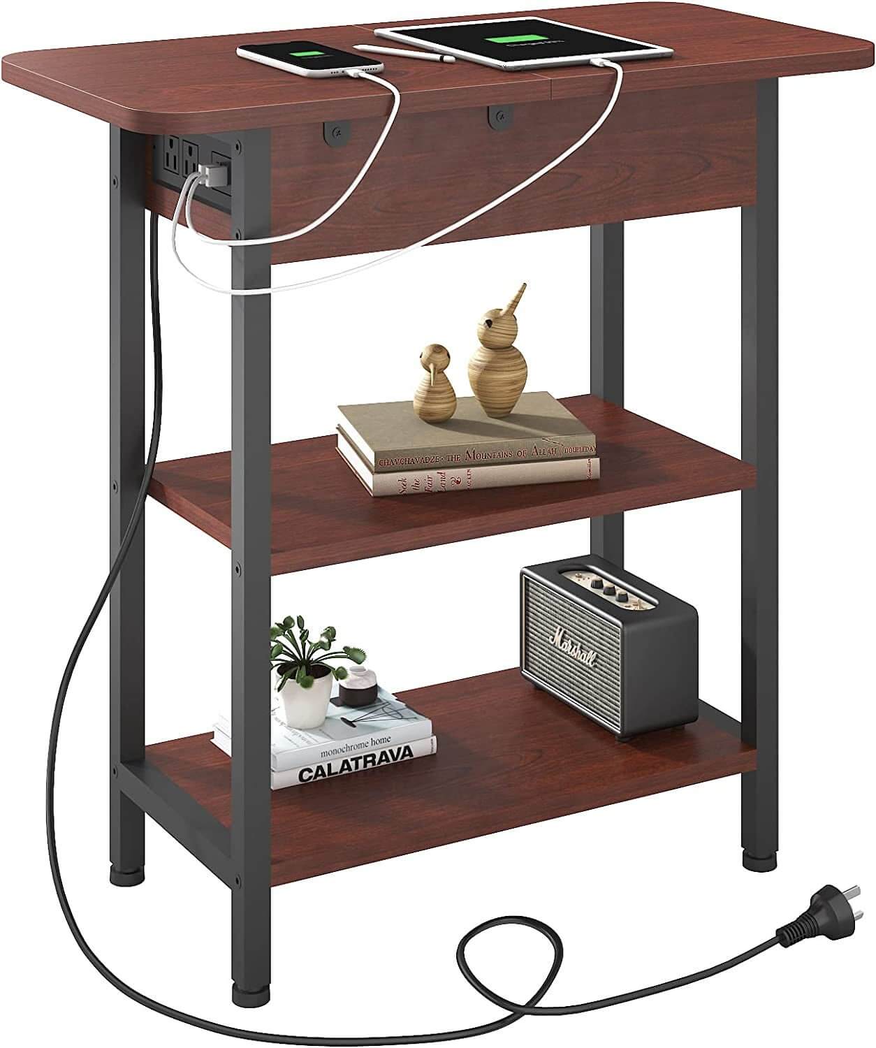 Versatile Charging Nightstand with Flip-Top Storage