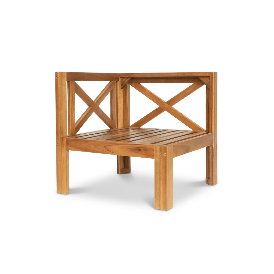 acacia wood corner sofa frame with two joined back panels