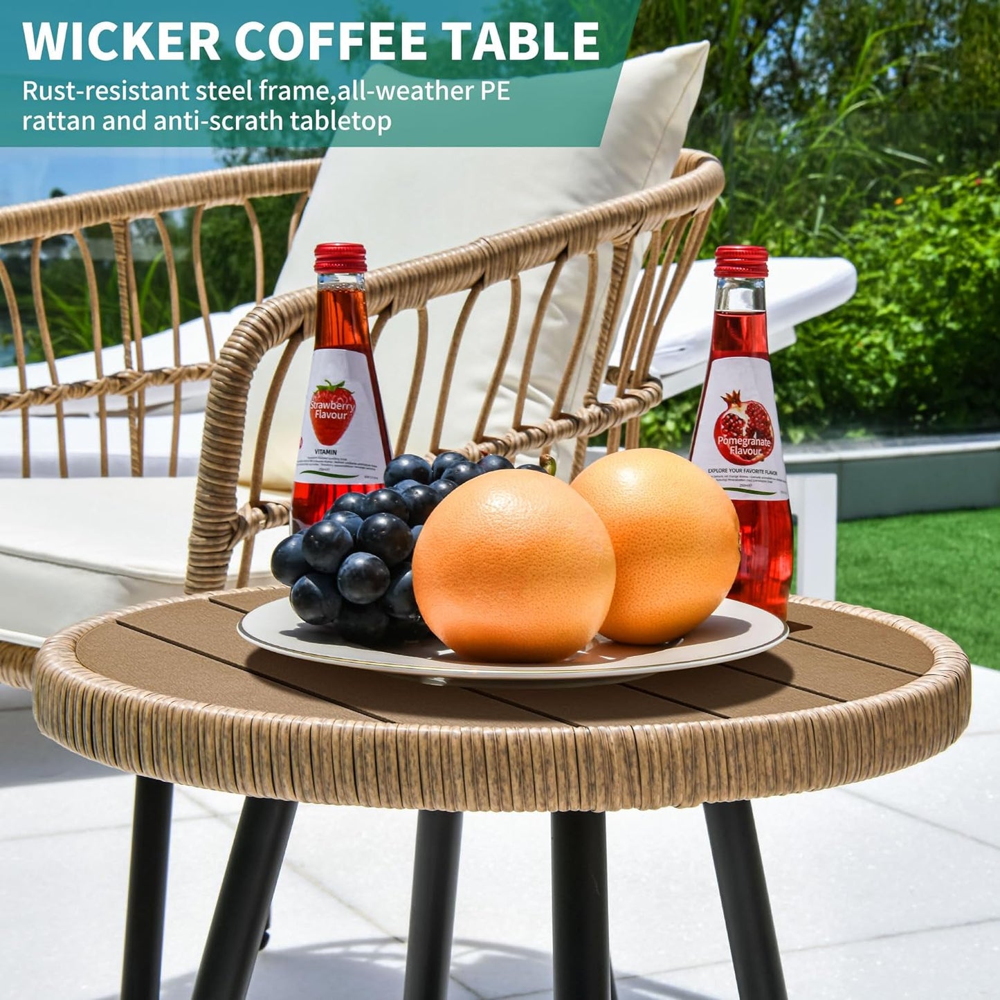  All-Weather Rattan Patio Furniture Set with Table & Cushions