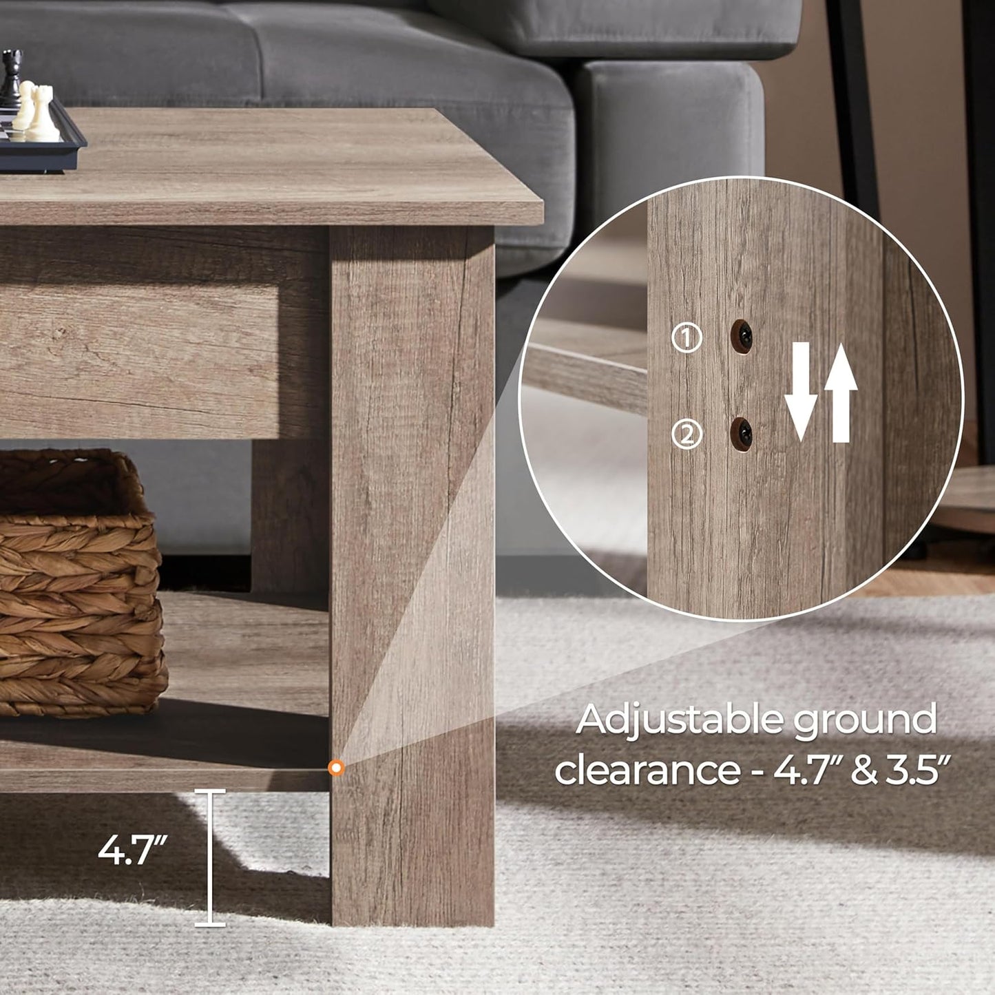 Lift-Top Coffee Table with Storage Shelf