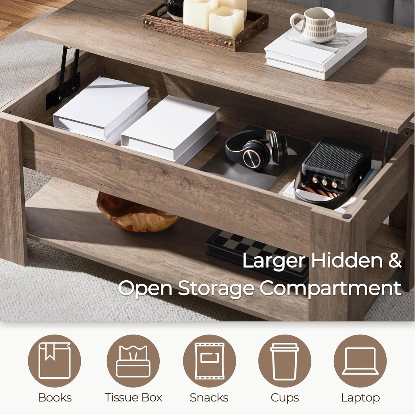 Lift-Top Coffee Table with Storage Shelf