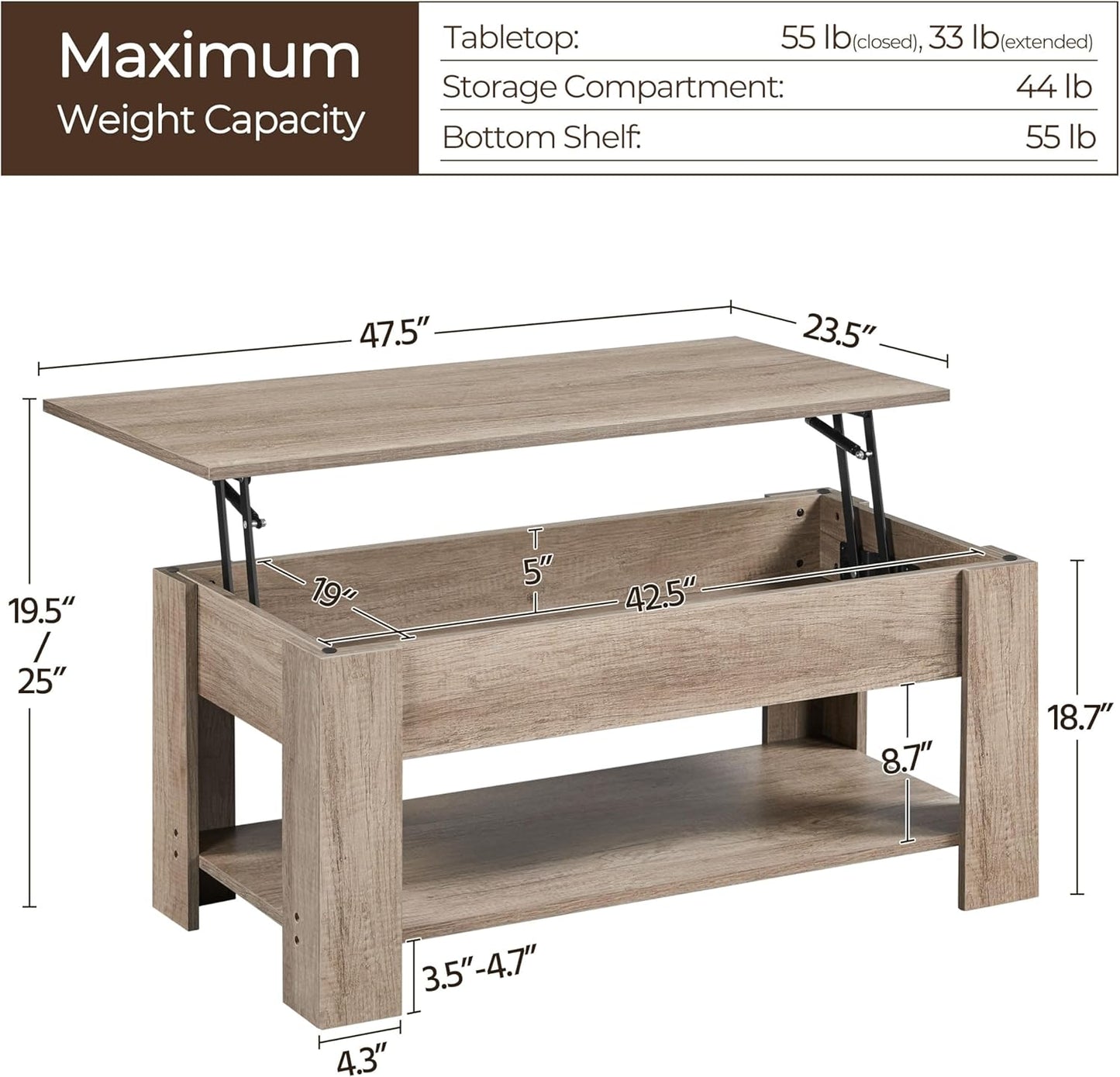 Lift-Top Coffee Table with Storage Shelf