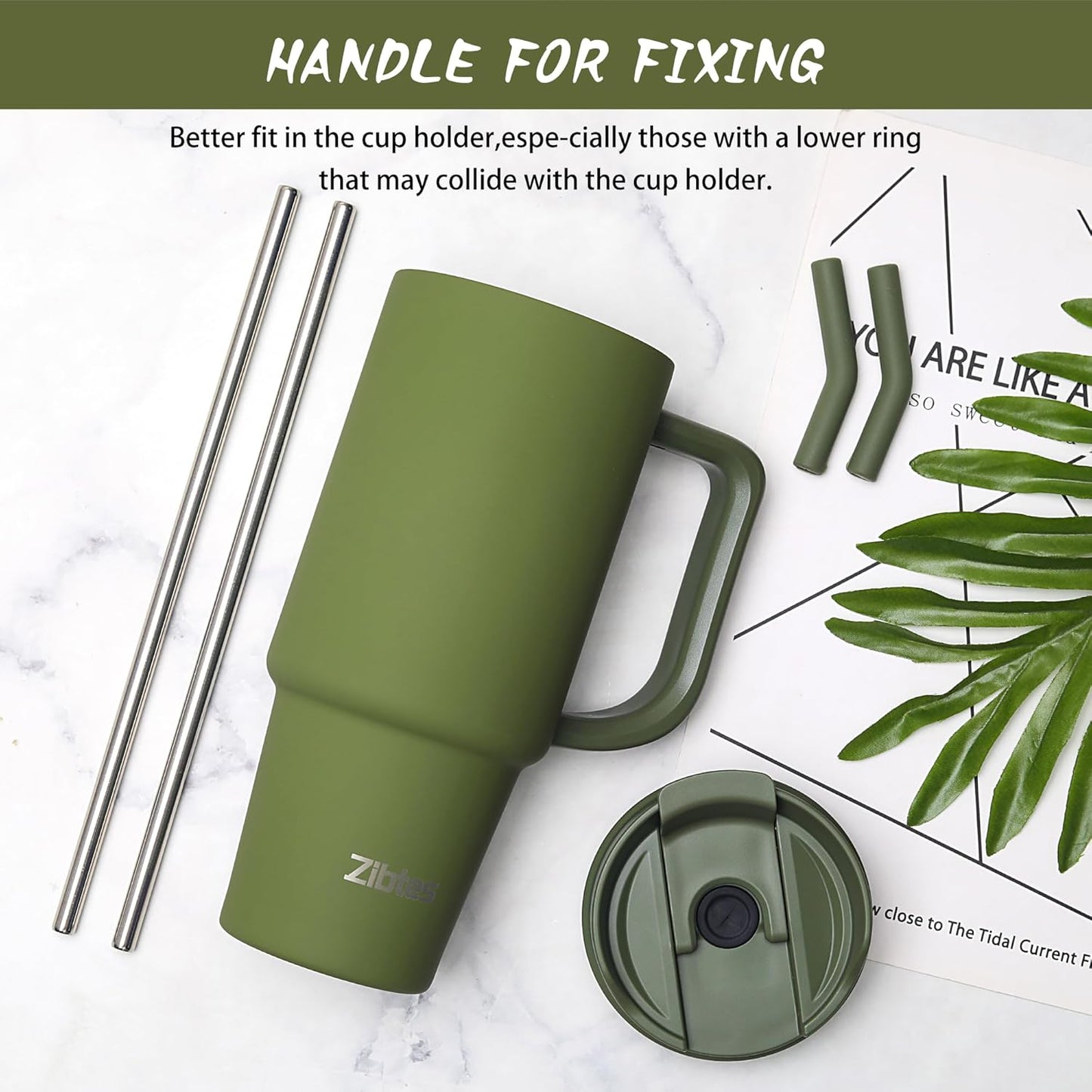 Insulated Tumbler with Handle and Straw Lid