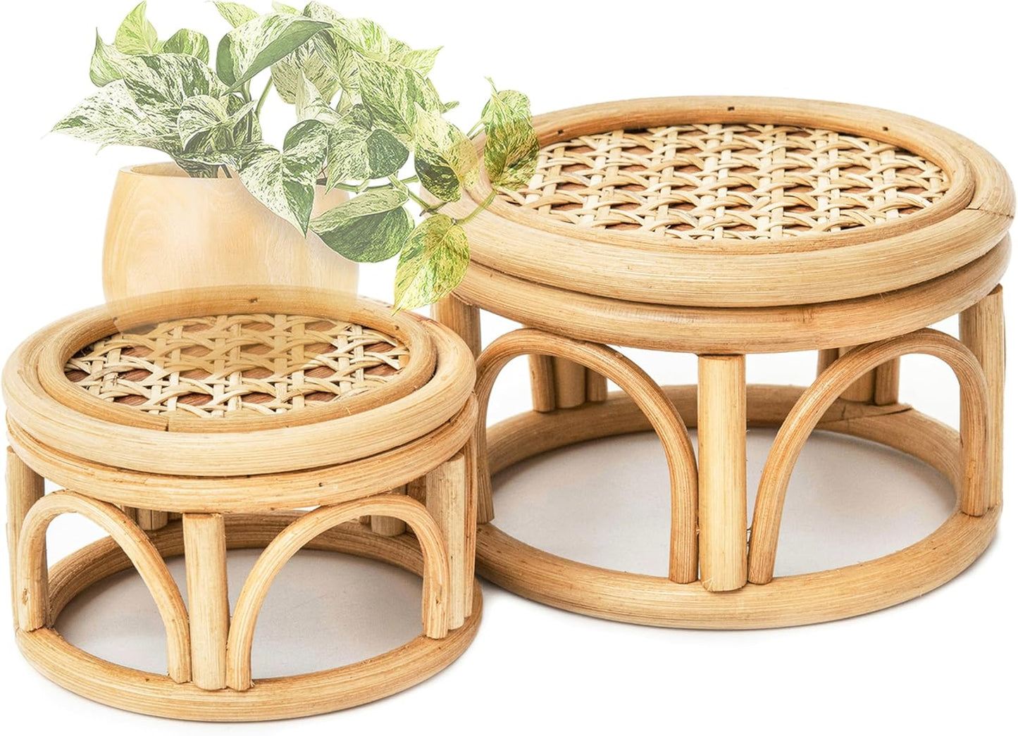 Boho Rattan Wicker Plant Stands (Set of 2)