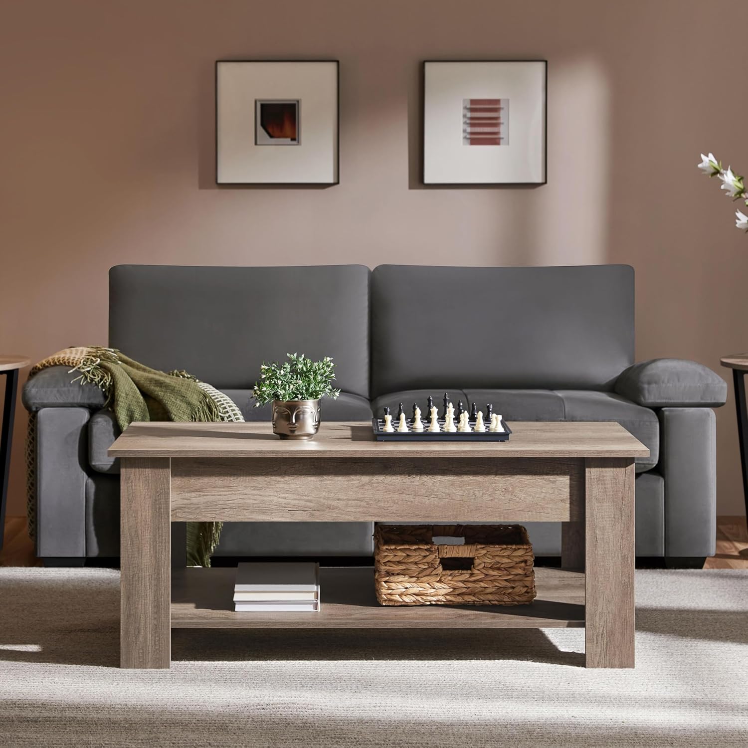 Lift-Top Coffee Table with Storage Shelf