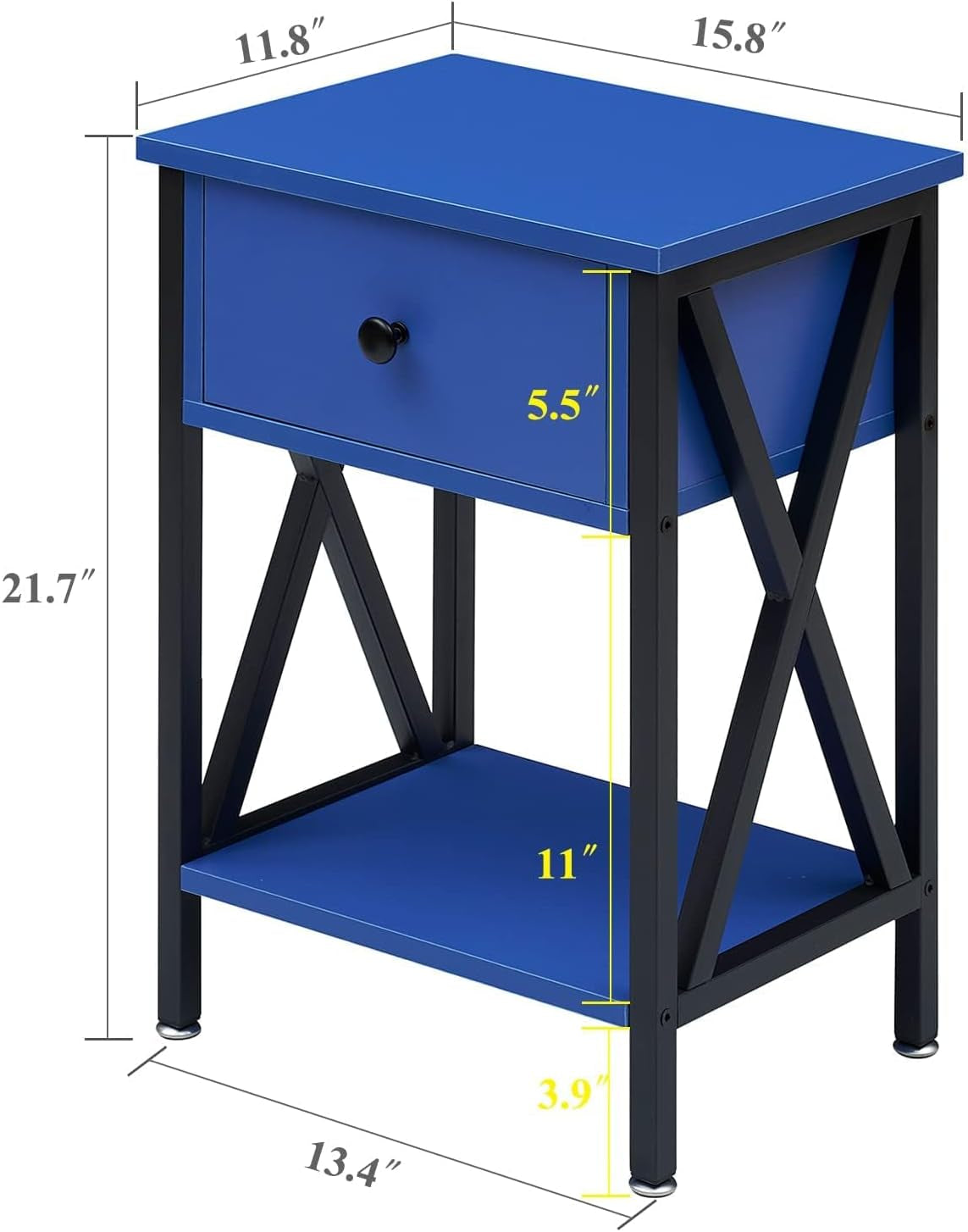 2-Piece X-Design Nightstand | Dark Blue | Drawer & Shelf