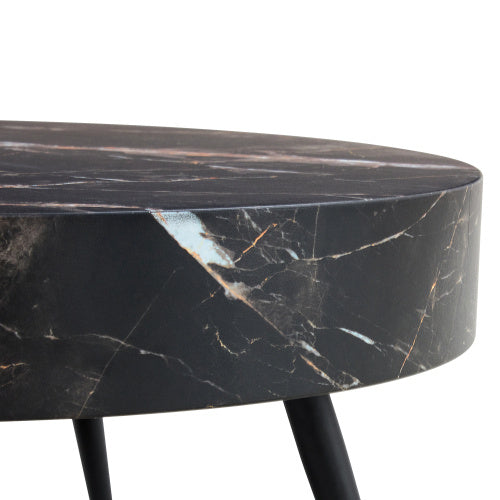 Round Marble Top Cocktail Table, 31.5 Inch Black Finish