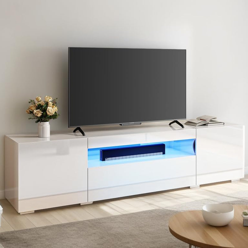 TV Stands for Living Room, 75 Inch TV Stand, Entertainment Center with Storage, Modern Television Stands, Led TV Stand, High Glossy Gaming Media Stand, White