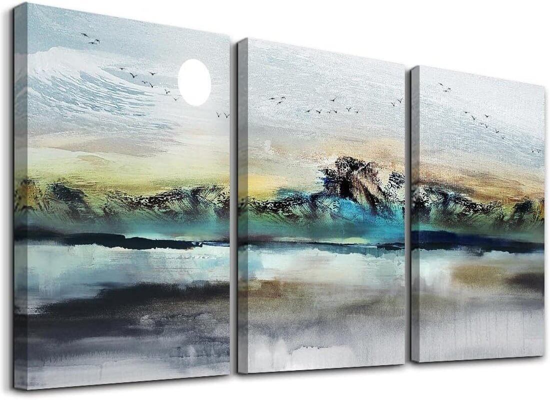 3 - Piece Abstract Mountain Ink Painting Wall Art