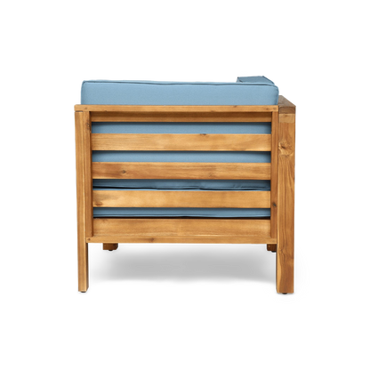 Blue corner seat of the acacia sectional, rear slat view