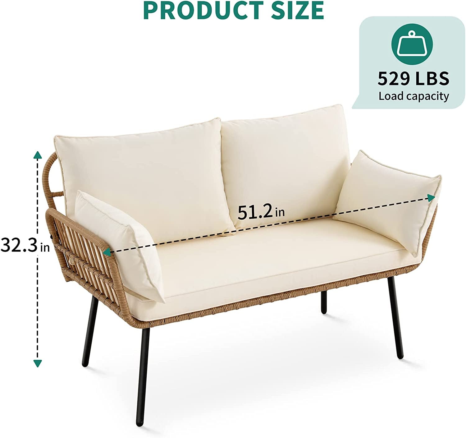 All-Weather Wicker Large Loveseats Patio 