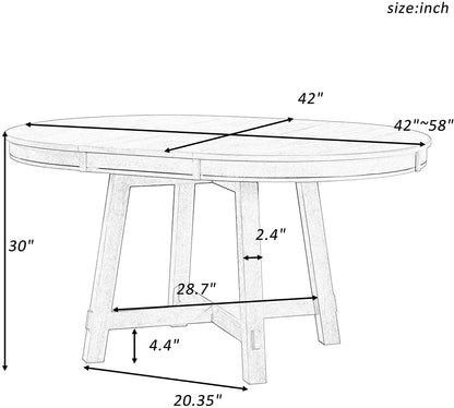 Extendable Round Wood Dining Table Farmhouse Style