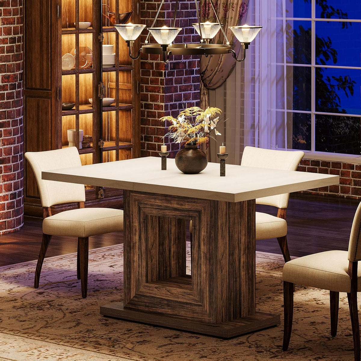 47 Inch Pedestal Dining Table for Small Kitchens and Nooks