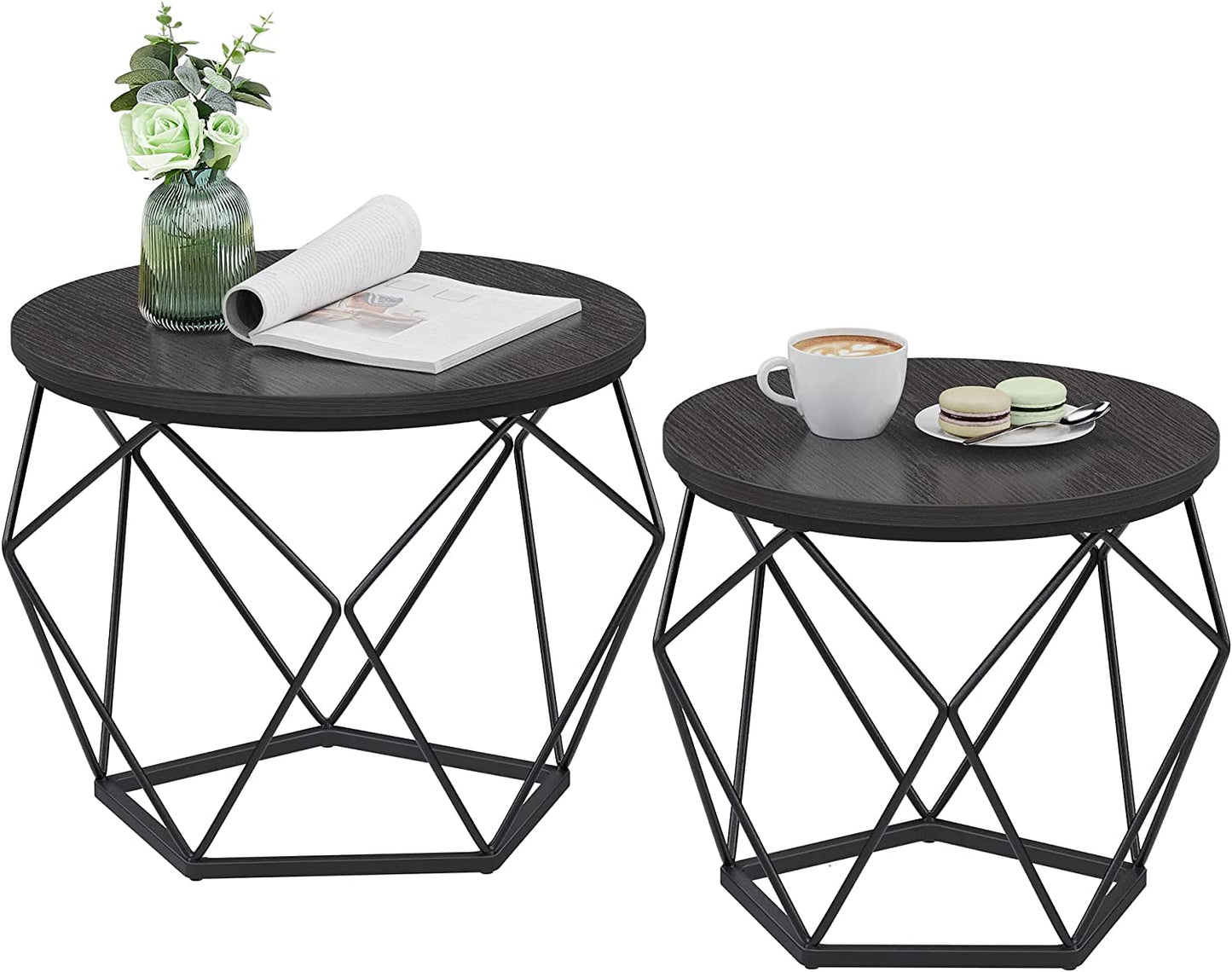 2-Piece Round Coffee Table Set with Steel Frame