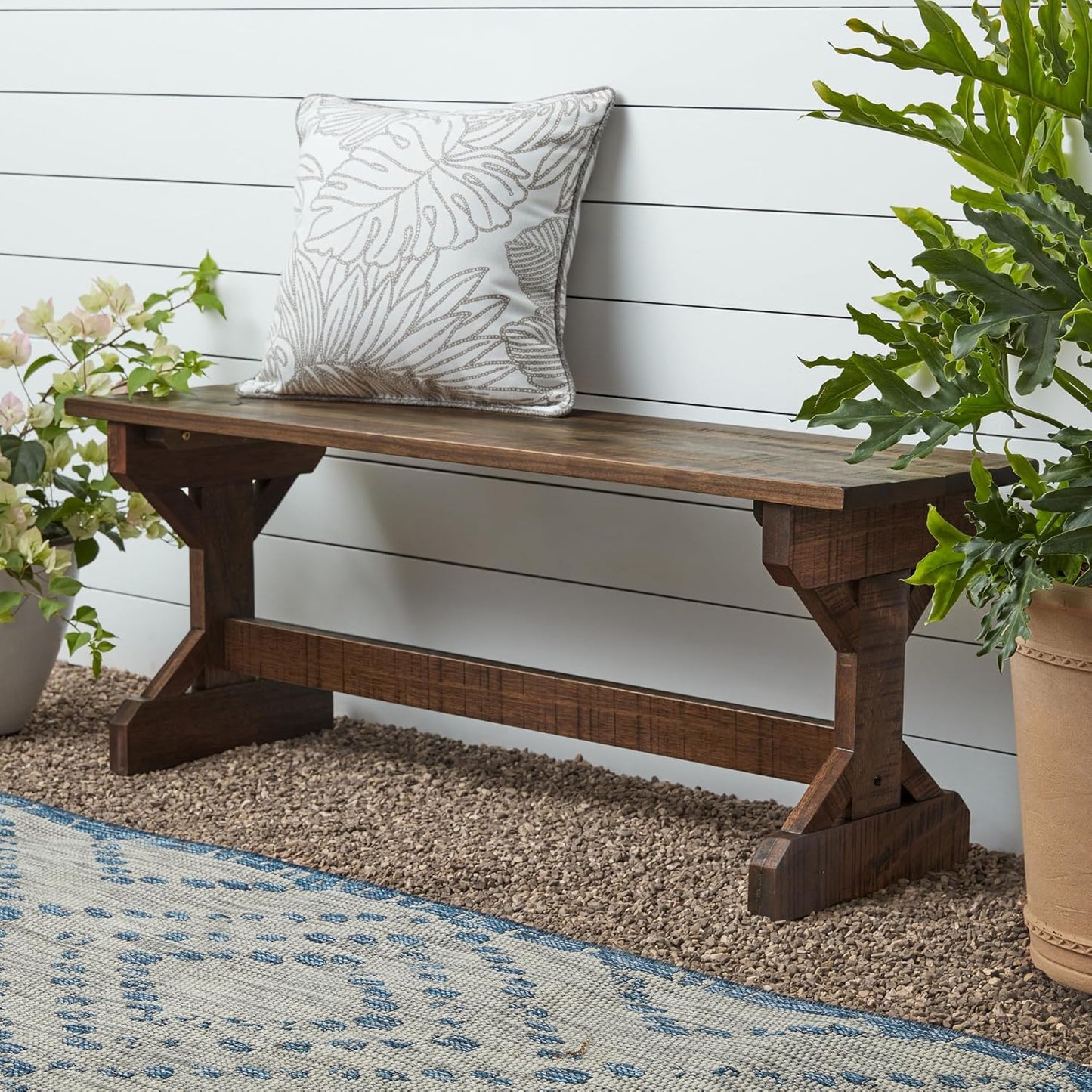 Garden Farmhouse Wood Bench, Indoor and Outdoor Accent, Walkway, Gardens, Patio, Porch, Walnut