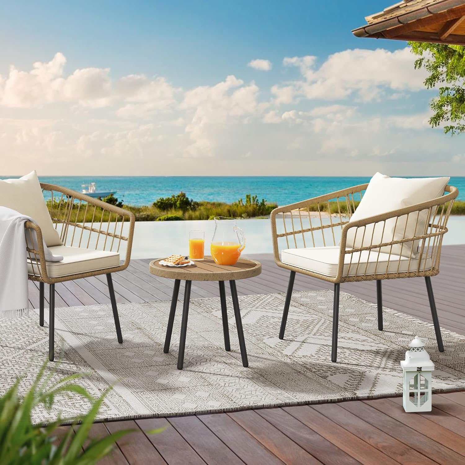  All-Weather Rattan Patio Furniture Set with Table & Cushions